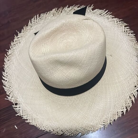 Guadalupe Hat Light Beige Straw- Size Medium BRAND NEW Hat - Black Brim & Bow ?
